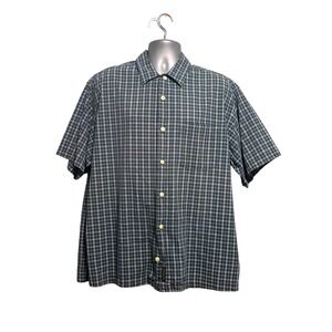 Abercrombie & Fitch Mens L Plaid Short Sleeve Button Down Shirt Green Blue A10